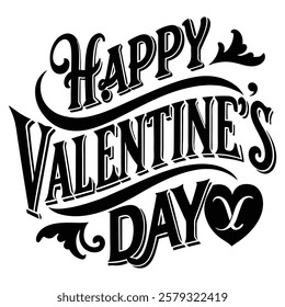 Happy valentine's day typography silhouette illustration on white background