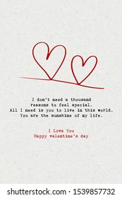 Happy Valentine's Day typography slogan illustration on paper background, hand drawn style design, card illustration vector (Greeting).