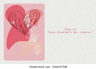 Happy Valentine's Day typography slogan and heart with flower illustration on texture background, hand drawn style design, card illustration vector (Greeting).