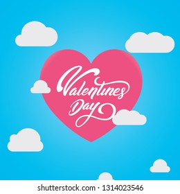 Happy Valentines Day typography text with cloud in blue background.