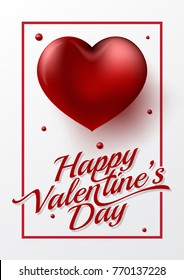 Happy valentine's day typography text with red heart in love concept.Vector illustration.