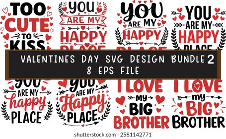 Happy valentines day typography t-shirt design bundle vector illustration