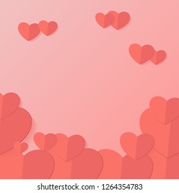 Happy valentines day typography vector illustration design with paper cut red heart shape origami made hot air balloons flying in sky background. paper art and digital craft style
