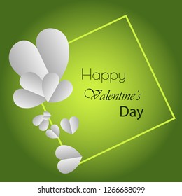 Happy valentines day typography vector design with paper cut red heart shape hot air balloons flying in white background. Vector illustration.