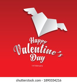 Feliz tipografía del día de San Valentín. Diseño de texto vectorial con forma de corazón, banner del día de San Valentín, diseño de banner web para medios sociales, anuncio, etiqueta, publicidad, medios de impresión, fondo rojo