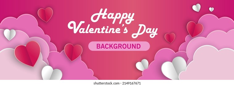 happy valentines day typography vector design with a pink-red heart-shaped paper cut, vector illustration 