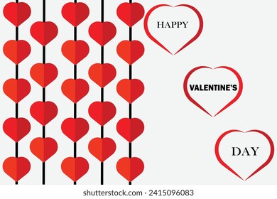 Happy valentine's day typography vector design with cut red hearts shape on white background.