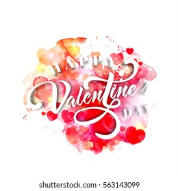 Happy Valentine's Day Typoraphical Background with colorful Hearts and abstract splash.
