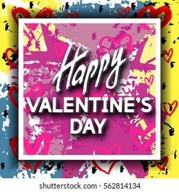 Happy Valentine's Day Unusual Fun Congratulation Card Hand Drawn Collage.  Best Fashion Design Vector Illustration: Decoration Typography Slogan Holiday Days and Celebration Date.