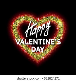 Happy Valentine's Day Unusual Glittering Jewel Congratulation Card.  Best Fashion Design Vector Illustration: Decoration Shiny Heart, Typographic Letters and Vibrant Texture for Invitation Templates.