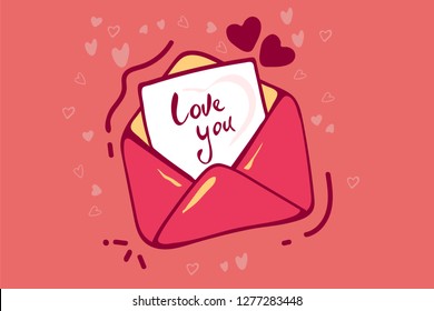 Happy Valentine's day, usage for email newsletters, web banners, headers, blog posts, print. Greeting card for for Valentine's Day and Happy Anniversary. letter, envelope, love you, heart