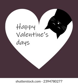 Happy Valentine's day.  Valentine card with cute cat and heart.  Postcard for February 14th.  Flat cartoon style vector illustration