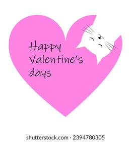 Happy Valentine's day.  Valentine card with cute cat and heart.  Postcard for February 14th.  Flat cartoon style vector illustration