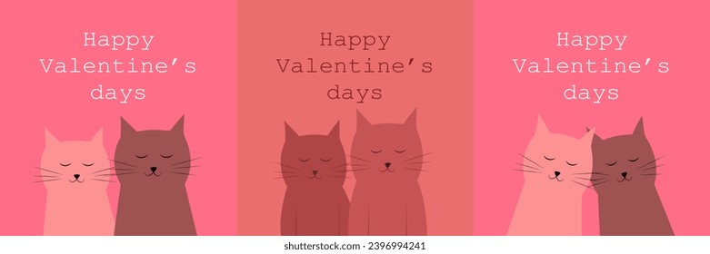 Happy Valentine's day.  Valentine card with cute cats and hearts.  Postcard for February 14th.  Flat cartoon style vector illustration