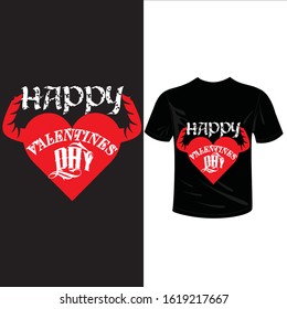 Happy Valentines day. Valentine decorative colored t-shirt concept with calligraphy Happy Valentine`s day. Abstract isolated graphic design template.  heart.