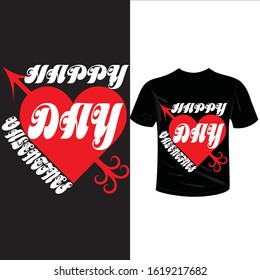 Happy Valentines day. Valentine decorative colored t-shirt concept with calligraphy Happy Valentine`s day. Abstract isolated graphic design template.  heart with arrow.
