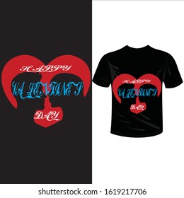 Happy Valentines day. Valentine decorative colored t-shirt concept with calligraphy Happy Valentine`s day. Abstract isolated graphic design template.  couple and heart.