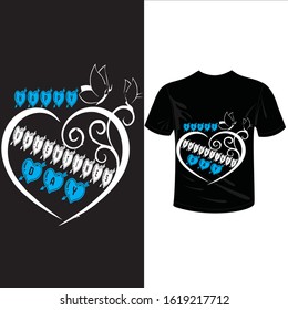 Happy Valentines day. Valentine decorative colored t-shirt concept with calligraphy Happy Valentine`s day. Abstract isolated graphic design template. heart and butterflies.