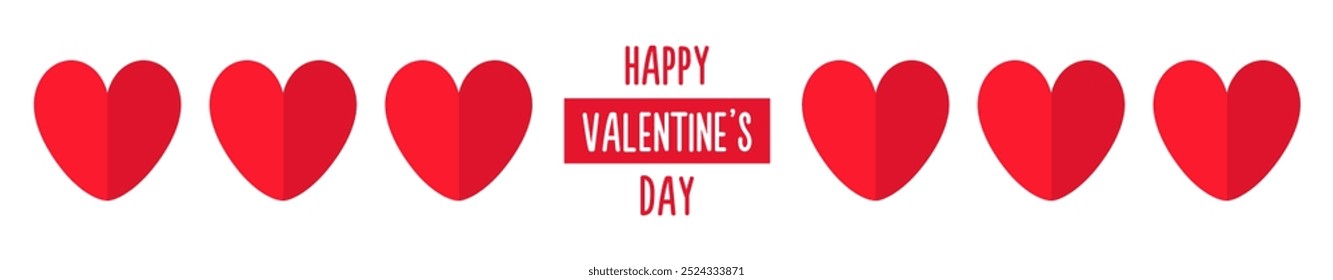 Happy Valentines Day. Valentine half red heart icon set line banner. Cute Love sign symbol. Paper origami hearts pattern. Simple shape. Greeting card template. Flat design. White background. Vector