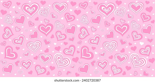 Feliz Día de San Valentín. Patrón de corazones sin fisuras de San Valentín. Bien para el diseño de tela textil, papel de envoltura, papel pintado de sitio web, textil, papel pintado y ropa. Formato horizontal de tarjeta para banner web 