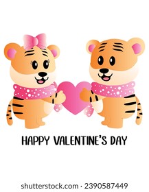 Happy Valentine's Day Vector Of 2 Cute Tiger Couple