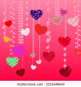 happy valentine's day vector art background heart colorful vine,liana,climber straight line 