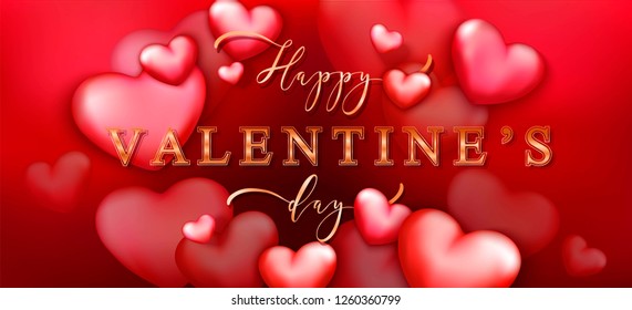 Happy Valentine's day vector background with red and pink hearts. Romantic design for wallpaper, flyer, card, invitation, poster, banner.