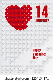 Happy Valentines Day. Vector background design simulating a 3d white and red sequins texture.