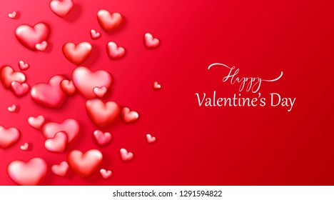 Happy Valentine's day vector background with red and pink hearts. Romantic design for wallpaper, flyer, card, invitation, poster, banner.