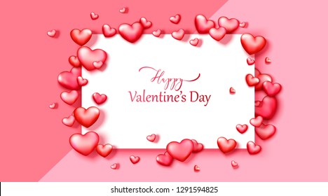 Happy Valentine's day vector background with red and pink hearts. Romantic design for wallpaper, flyer, card, invitation, poster, banner.