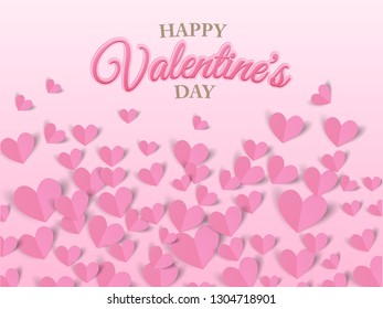 Happy Valentine's Day Vector background with Pink Paper Heart for Flyer, Poster, Banner. Isolated on Pink Background, Vector Illustration EPS10 - Vector