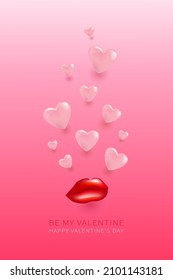 Happy Valentines day vector background, poster, banner or card. Be my valentine concept greeting card design lip and hearts