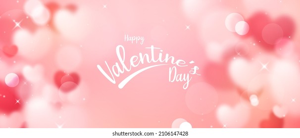 Happy Valentine's Day Vector background design with blurred hearts with beautiful bokeh lights.