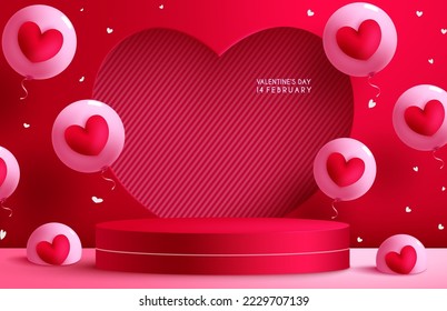 Feliz diseño de fondo vectorial de día de San Valentín. El podio del día de San Valentín y el escenario para la presentación de productos de temporada. Ilustración vectorial.