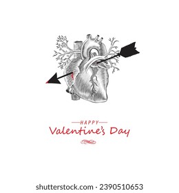 Happy valentines day vector background. Happy valentines day greeting text with heart and arrow.