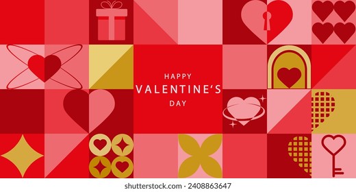 Happy Valentine's Day vector background. Horizontal poster,flyer, invitation, brochure, discount with a hearts. Background with a geometrical red hearts .Template with a hearts.