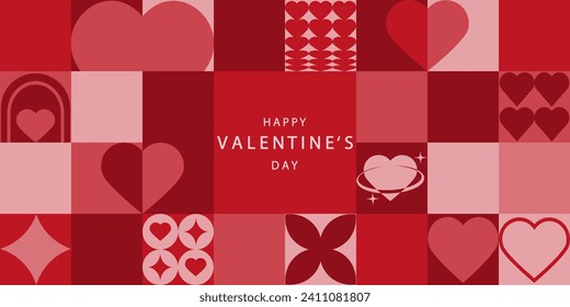 Happy Valentine's Day vector background. Horizontal poster,flyer, invitation, brochure, discount with a hearts. Background with a geometrical red hearts .Template with a hearts.