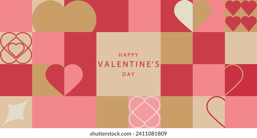 Happy Valentine's Day vector background. Horizontal poster,flyer, invitation, brochure, voucher, discount with a hearts. Background with a geometrical hearts .Template with a red hearts.