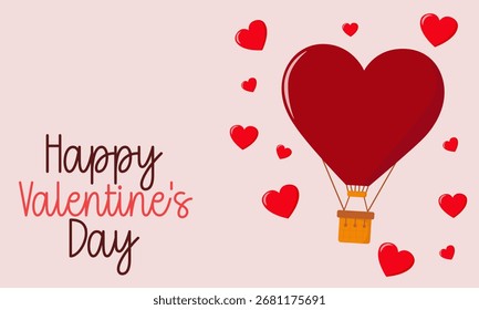 Happy Valentine's Day vector background design. Valentine's Day greetings with a heart-shaped balloon.