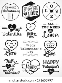 Happy Valentine's Day Vector Badges and Labels in Vintage Style
