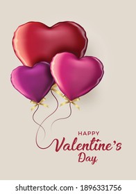 Happy valentines day vector banner tarjeta de saludo con elementos valentinos como regalo y corazones de diseño en fondo rojo. Texto metálico dorado Amor, globos rojos realistas. Ilustración vectorial 