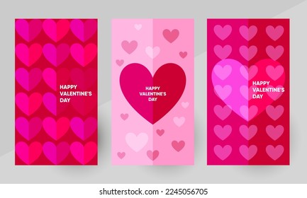 Happy Valentines day vector banner, social media stories template, background design. Vector illustration in vivid colors.