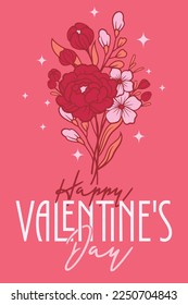 Happy valentines day vector banner greeting card with valentine elements isolated on pink background with copy space template. Vector Illustration