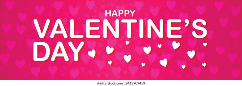 Feliz día de San Valentín. Banner vectorial, tarjeta de saludo, capa superior, cartel con texto Feliz día de San Valentín
