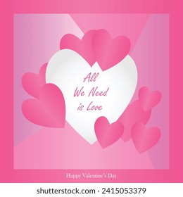 Feliz día de San Valentín. Banner vectorial, tarjeta de saludo, capa superior, cartel con texto Feliz día de San Valentín