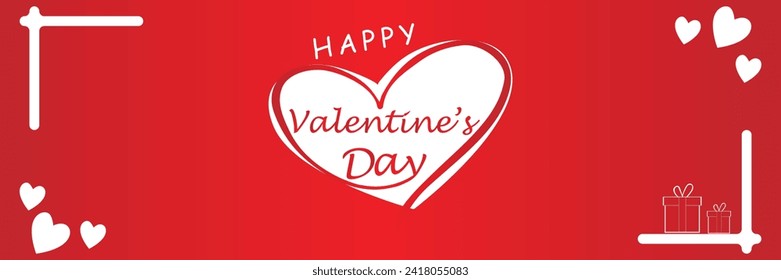 Feliz día de San Valentín. Banner vectorial, tarjeta de saludo, capa superior, cartel con texto Feliz día de San Valentín