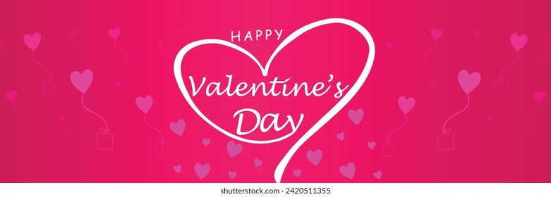 Feliz día de San Valentín. Banner vectorial, tarjeta de saludo, capa superior, cartel con texto Feliz día de San Valentín