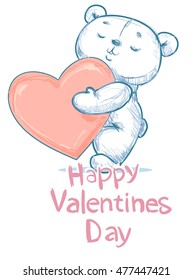 Happy Valentines Day vector, Bear with heart, holiday