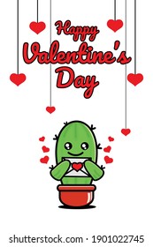 happy valentines day vector with cactus characters. suitable for use as greeting cards, posters, banners and social media posts