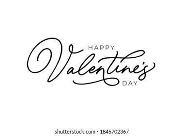 Happy Valentine's day vector calligraphy with swooshes. Hand drawn line style lettering. Valentines Day greeting card template with typography text, web banner, invitation, love poster. 